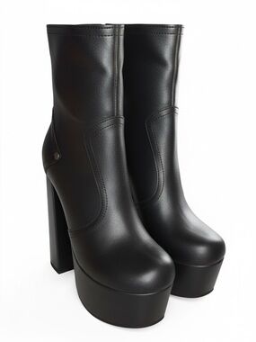 SHEIN Black Faux Leather Platform Block Heel Ankle Boots